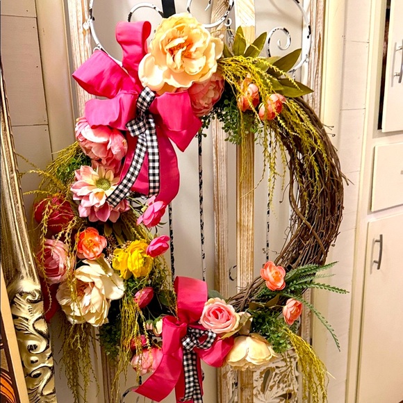 Pink and Cream Floral Holiday Wreath